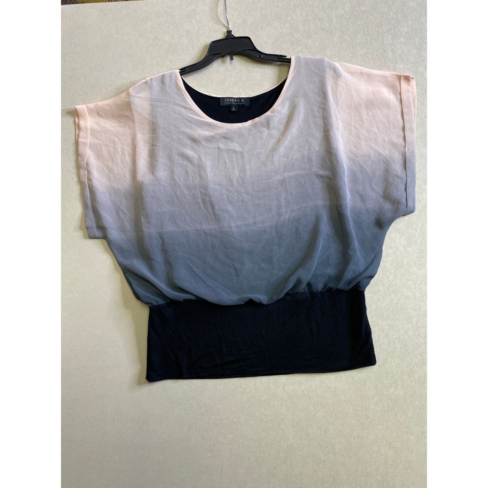 Joseph A Women Ombre Short Sleeve Layered Blouse Pink Grey Black Large